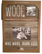 Frame Set Woof - Set of Two Dog Picture Frames in 2-sizes, knotted wood READ-