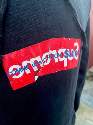 Supreme x Comme Des Garcons CDG Crinkled Box Logo Hoodie Size S/M