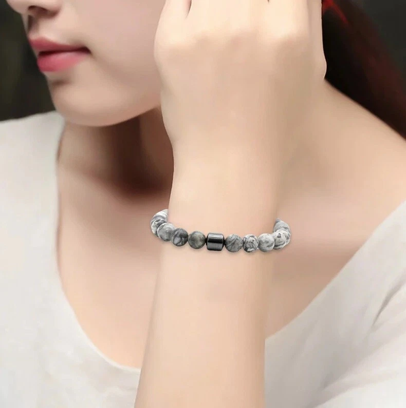 PARTNER ARMBAND Damen Herren MAGNETISCH Hämatit Perlen Marmor Lavastein Viking - Bild 2 von 2