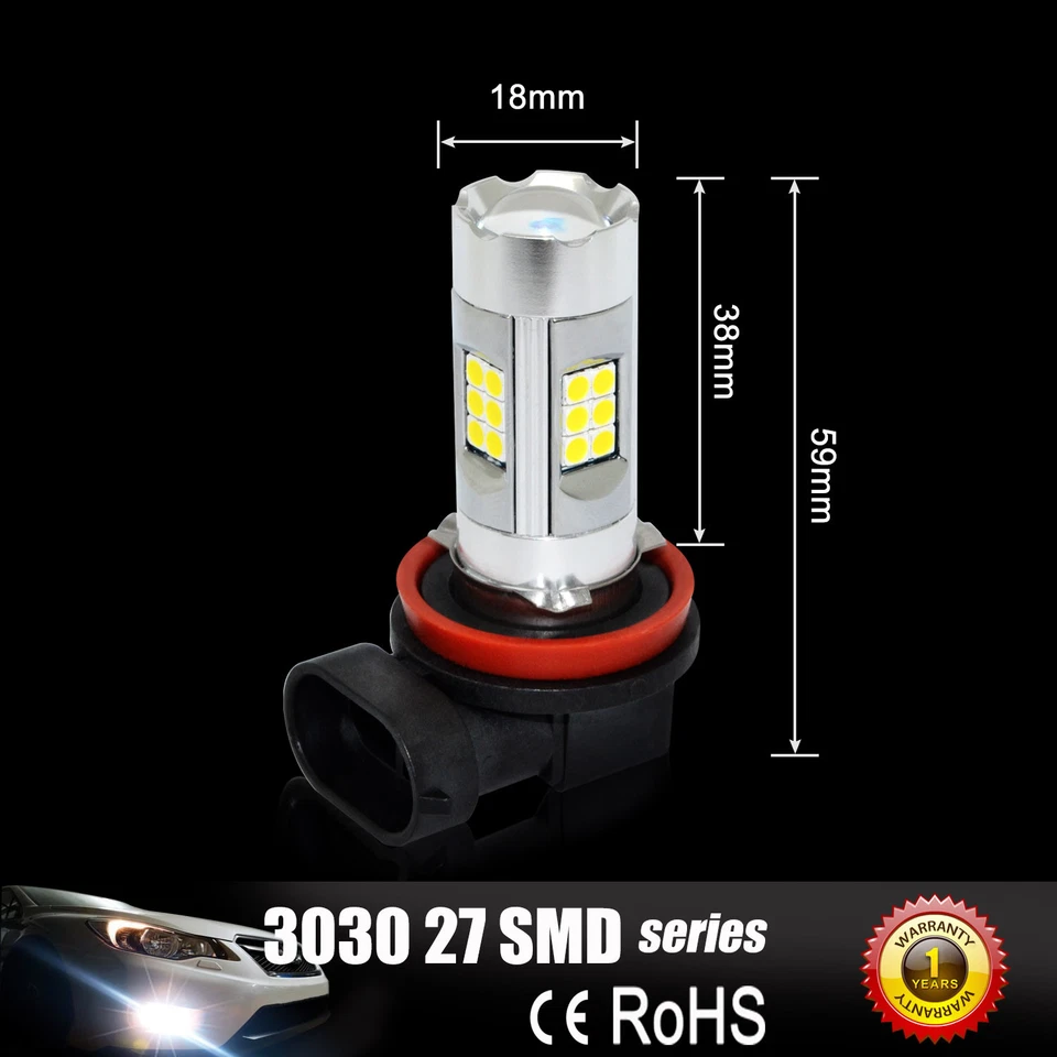 Alla Lighting 3200lm 8000K 27-LED H11 Fog Light Driving Bulbs Lamps Ice Blue - Image 3 of 4