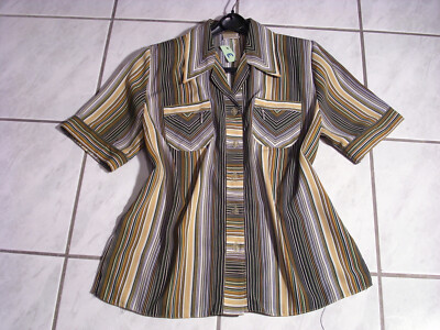 Top! SABA Bluse Gr. M in grün/schwarz/gelb gestreift
