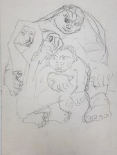 SCUOLA del XX SECOLO OPERA DISEGNO MATITA SU CARTONCINO STUDIO DI FIGURE 35 X 25