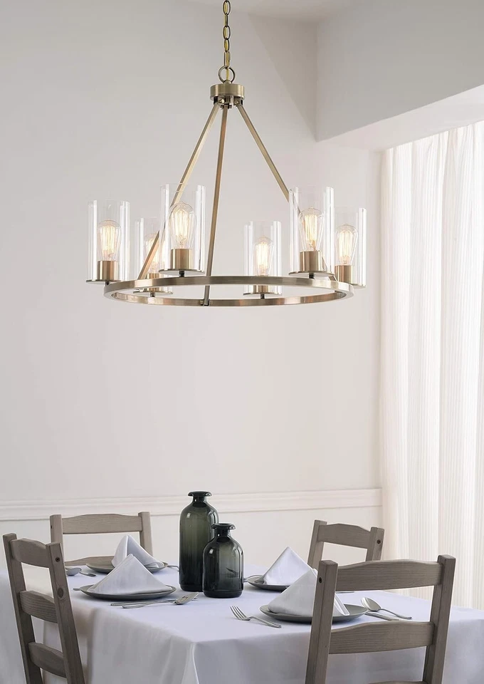 Kenroy 93576AB Hixon Lámpara de araña contemporánea de 6 luces grande de latón antiguo Foto 2 de 2