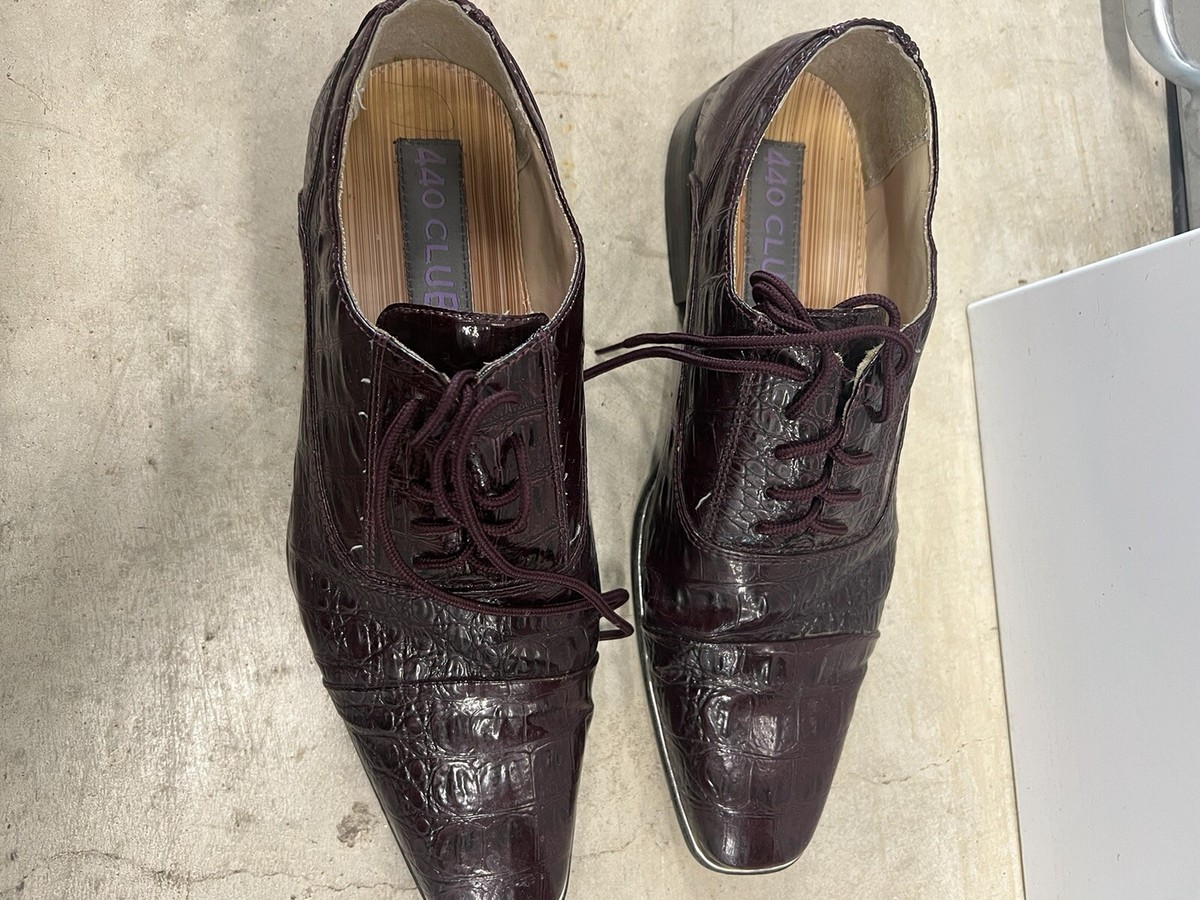440 Club Mens Dress Shoes Size 8M Burgundy Faux Croc Lace Up Cap Toe
