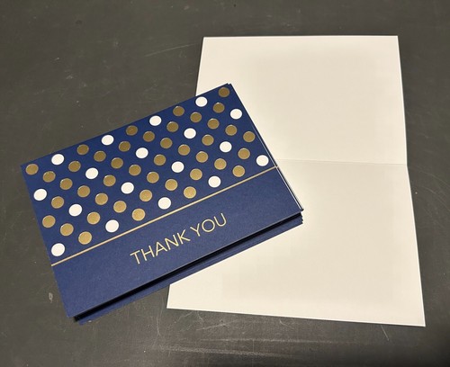 25 Blank Thank you Card w Envelope * Navy Blue & Gold * Polka Dot Script Diamond - Picture 3 of 7