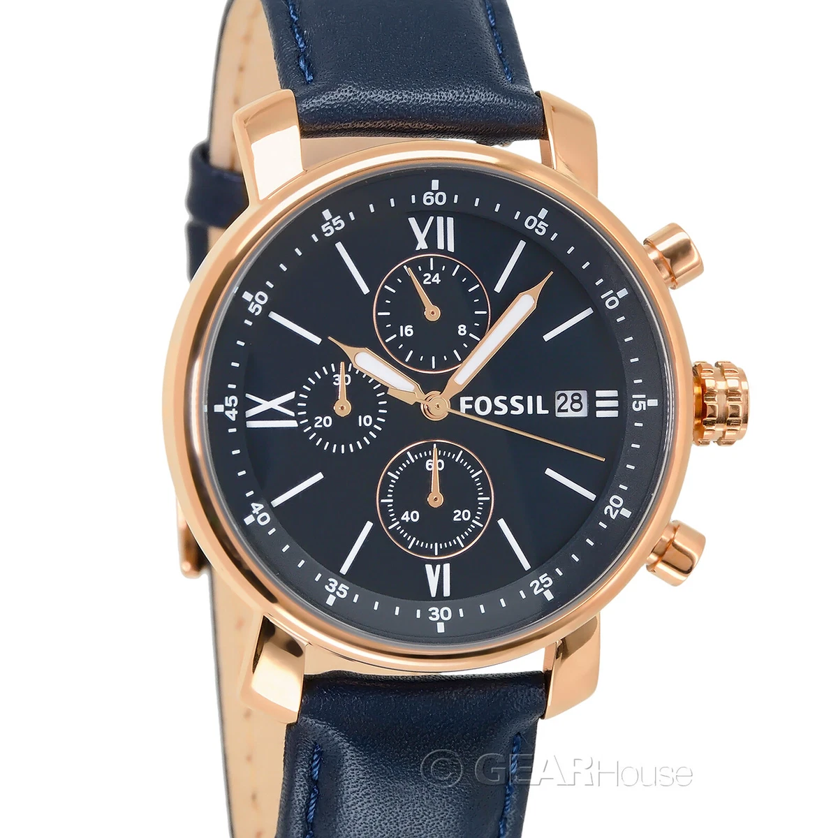 Fossil navy blue rose gold watch sale