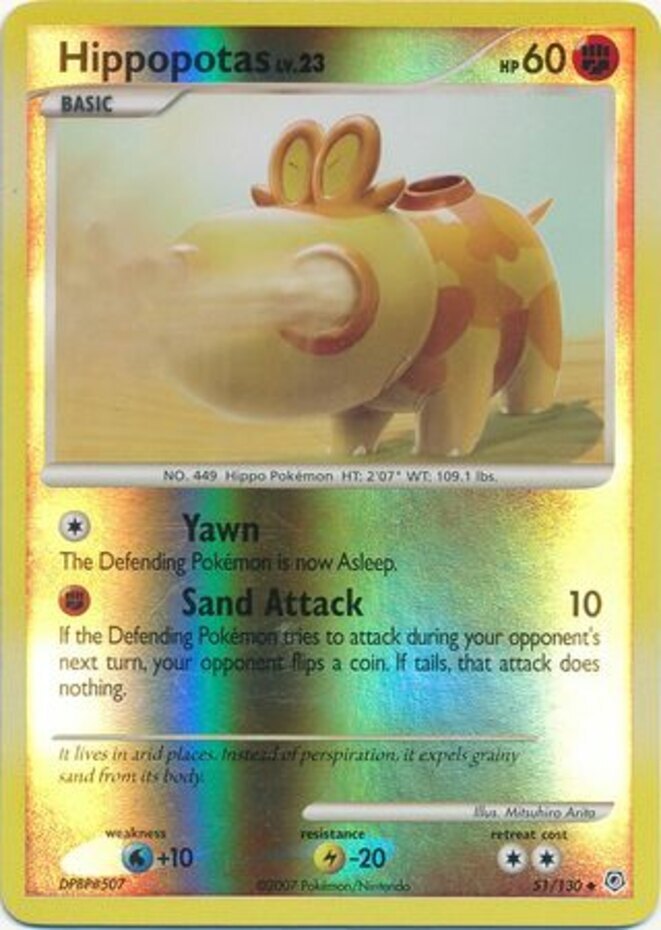 Pokemon - Hippopotas - 51/130 - Uncommon - Reverse Holo - Diamond and Pearl - LP