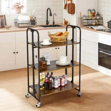 NNECW 2/3/4-Tier Industrial Folding Rolling Cart with Metal Frame for Kitchen-3-