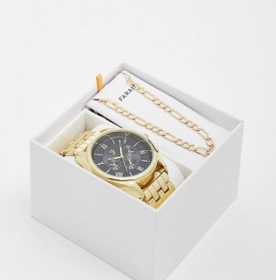 FARAH MEN'S ANALOG QUARTZ WATCH AND CHAIN BRACELET