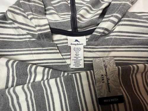 New Tommy Bahama Hoodie Baja Sweatshirt Pullover Kids Striped Sz 10/12