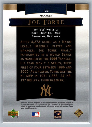 2003 Upper Deck Sweet Spot Classic #133 Joe Torre SN #/1500 - Picture 2 of 2