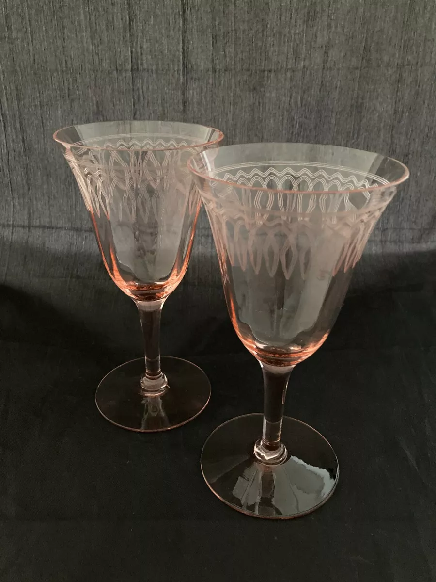 Vintage Etched PINK Optic Glass Wine Glasses, Set of 4, Vintage Pink  Depression Etched Wine Glasses, Elegant Pink Wine Glasses