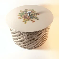 Vintage SEWING BASKET Peach Pink ROSES Farmhouse Cottage Core Sweet 1940’s WW2