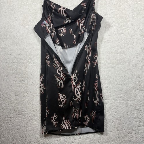 Medium Urban Outfitters Mallory Cowl Slip Mini Dress Y2K Tribal Flame Satin 90s - Picture 6 of 10