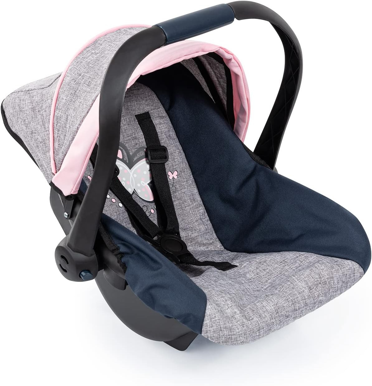 : Car Seat - Grey, Blue, Pink Butterfly - Fits Dolls Up To 18' Kids