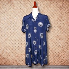KONA BAY Large Dress Blue Palm  Rayon Hawaiian Shirt Dress Tiki Aloha Vacation 