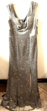 R & M Richards Womens Silver Sparkle Lined Gown Sleeveless Size 8 w/ Brooch NWT