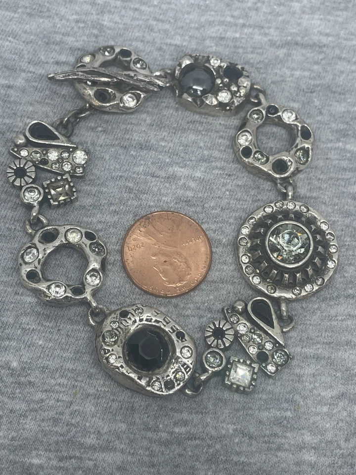 "Pulsera Patricia Locke firmada EE. UU. '09 plateada cristales de Swarovski de 7,75""" Foto 4 de 4