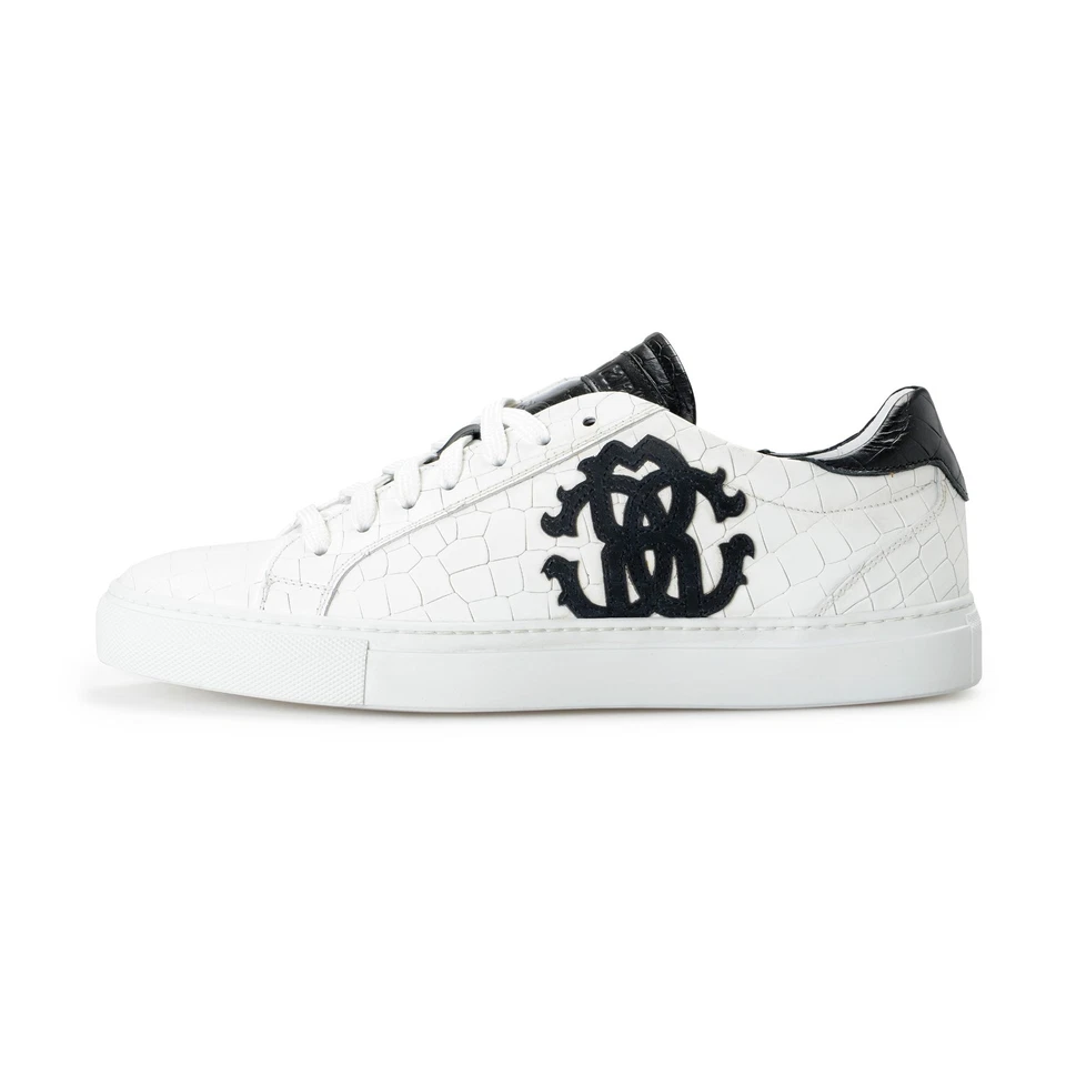 Roberto Cavalli Para hombres Blanco Cuero Texturizado Logo Estampado Moda Tenis Zapatos Foto 2 de 4