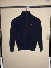 Polo Ralph Lauren Boys 1/4 Zip Sweater Navy Blue Size M 10-12 Long Sleeve