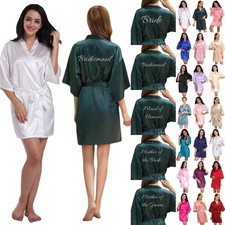 UK Wedding Robe Bridesmaid Bride Mother Satin Dressing Gown Sleepwear Bathrobe