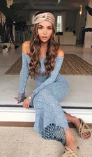 House of Harlow Crochet Knit Maxi Dress Small Boho Fringe Festival Long Flapper