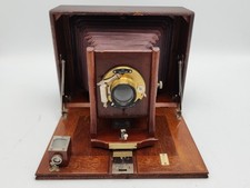 Antigua cámara plegable de madera Conley Junior 5x7 - Lente rectilínea rápida Wollensak