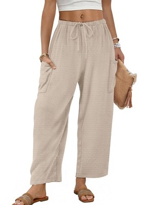 Linen Pants Women Wide Leg Palazzo Pants Capri Flowy Barrel Spring Summer Out...