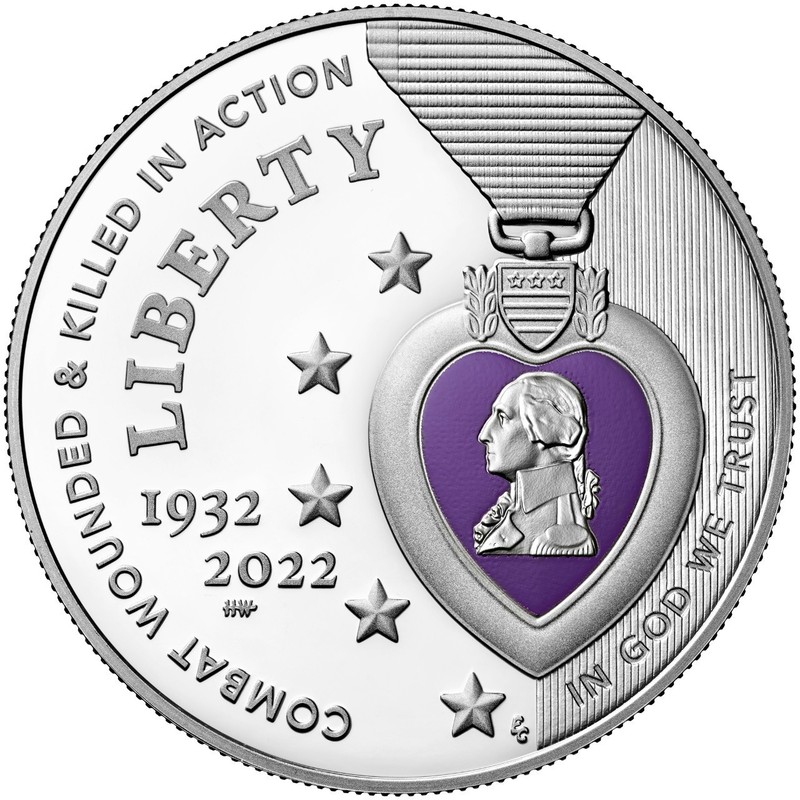 2022W National Purple Heart Hall of Honor Silver $1 Coin Colorized ICGS PR70DCAM