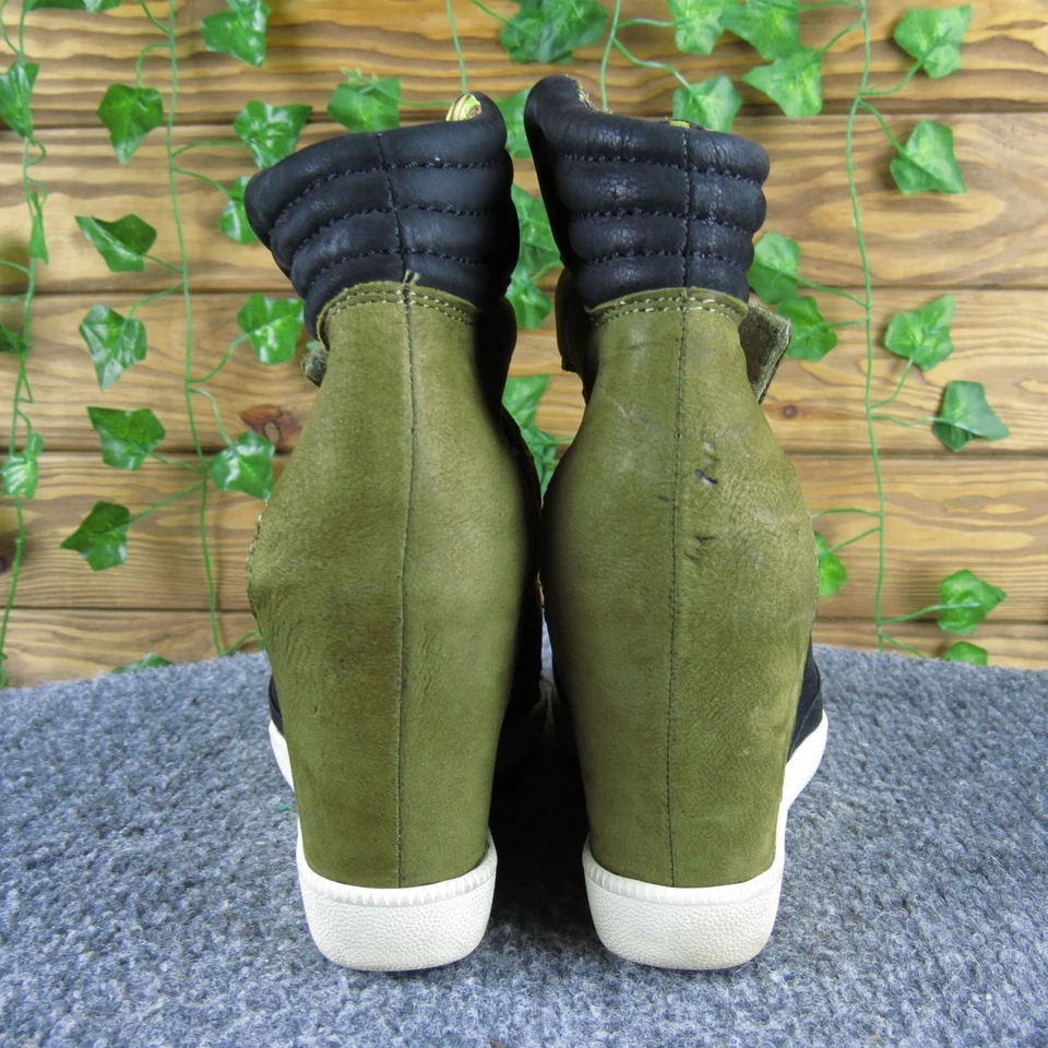 Boutique 9 Nerine Women 7 Black/Olive Leather Wedge Sneaker Bootie Hook-and-Loop - Image 4 of 4