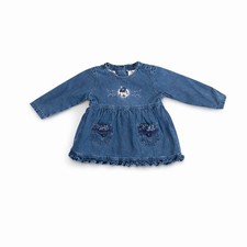 Vintage Disney Mickey Mouse Denim Toddler Dress 24M Blue Jean Ruffle Baby