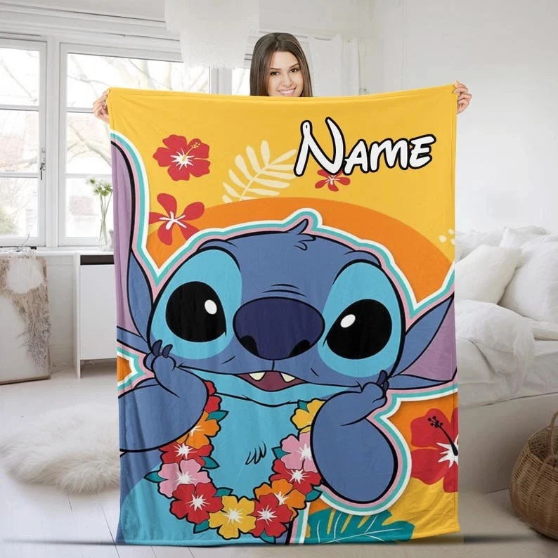 Personalized Cute Sticth Aloha Hawaii Summer Beach Vacation Fleece Blanket