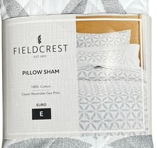 NEW Fieldcrest Euro Pillow Sham 100 Cotton Gray Floral 26" x 26"