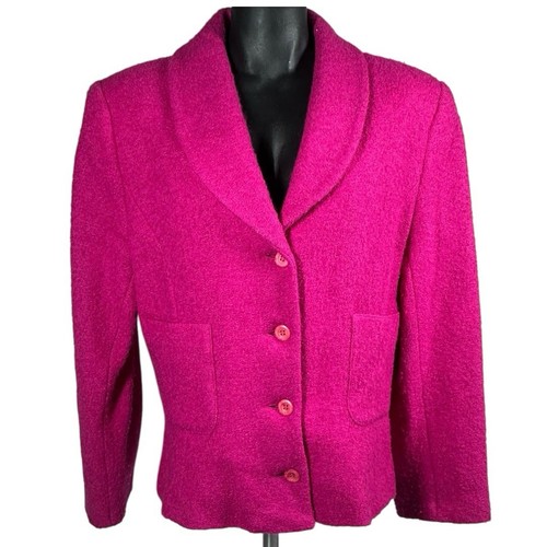 Bloomingdales Vintage Fuchsia Pink Wool Blend Blazer Jacket Size 14 Excellent