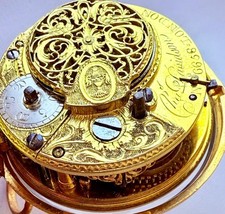 Antique  Verge Fusee Pocket Watch OTTOMAN Gilt Silver Painted Enamel Pair Case