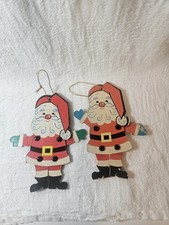 2 Vintage 2 Sided Santa Ornaments 5"H x 3.5" Moveable Arms Legs Japan