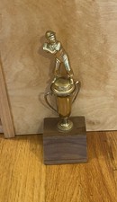 VINTAGE BASEBALL TROPHY - 1950s or 1960s - METAL TROPHY ON WOOD BASE -BROKEN BAT