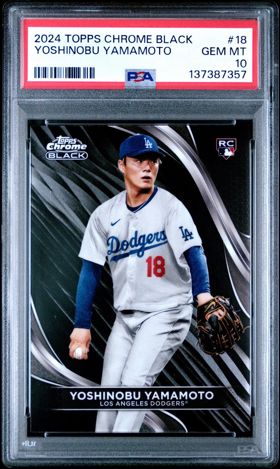 2024 TOPPS CHROME BLACK #18 YOSHINOBU YAMAMOTO PSA 10