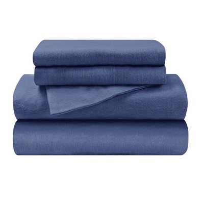 SUPERIOR Flannel-SH Sheet Set, Twin XL, Navy Blue