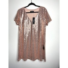 Lulus Rose Gold Sequin V Neck Short Sleeve Shift Dress Size XL New with Tags NYE