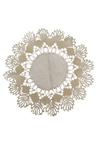 Tovaglia Rotonda In Pizzo Beige Con Nappe, Diametro 150 Cm, Stile Boho Per Matrimoni E Cene