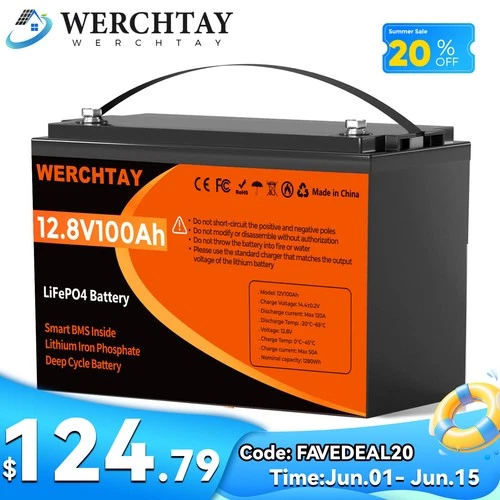 12V 100Ah LiFePO4 Battery Deep Cycle 15000+ Cycles BMS for RV Marine Off Grid