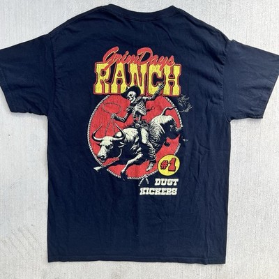 Grim Days Ranch Dust Kickers Skeleton Bull Rider Graphic Tee Men's Large