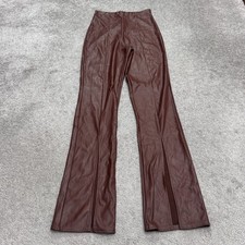PrettyLittleThing Choclate Faux Leather Flare Pants Womens 4 Split Hem High Rise