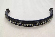 Straight Blue & White Crystal Stone Leather Browband Horse Bridle Part.