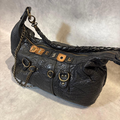 DIESEL 00s Archive Studded Shoulder Bag Black Leather Y2K DIESEL 00s Archive Studded Shoulder Bag Black Leather Y2K