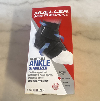 Mueller Adjustable Ankle Stabilizer Brace Support, Black, One Size Fits Most