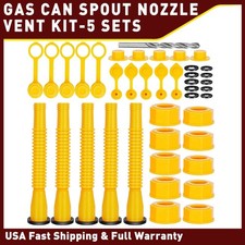 Old Style Can Gas Spout Replacement w/Tough Nozzles Screw Collar Vent Caps 5 Kit