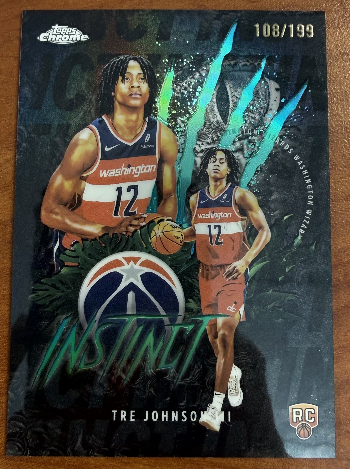 2025-26 Topps Chrome Tre Johnson III Instinct RC Aqua Refractor /199 #INS-16
