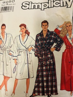 Vintage Simplicity 9950 Robe His or Hers Pattern Pre Owned XS-XL Rare Find